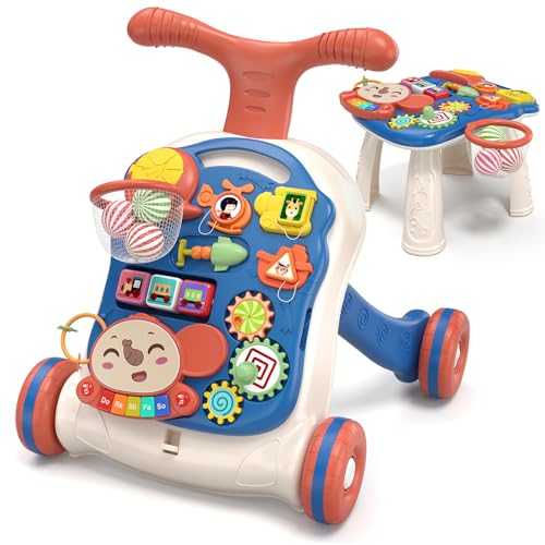 QDRAGON 3 en 1 Trotteur Bebe Enfants, Troteur Marche Détachable avec Vitesse Réglable et Table Activité d'éveil, Evolutif Chariot de Marche pour Bebe 12-36 Mois...