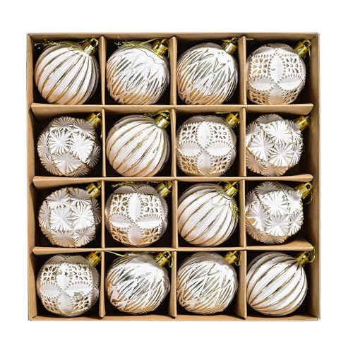 SVNVIOZ 16 Stück 6cm Weiß Gold Weihnachtskugeln, Christbaumkugeln...
