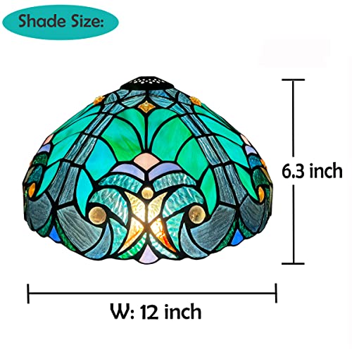 Cotoss Tiffany Table Lamp Shade 12" Wide Victorian Style Stained Glass Lampshade For Table Desk Light Accent Lamp #TOP5