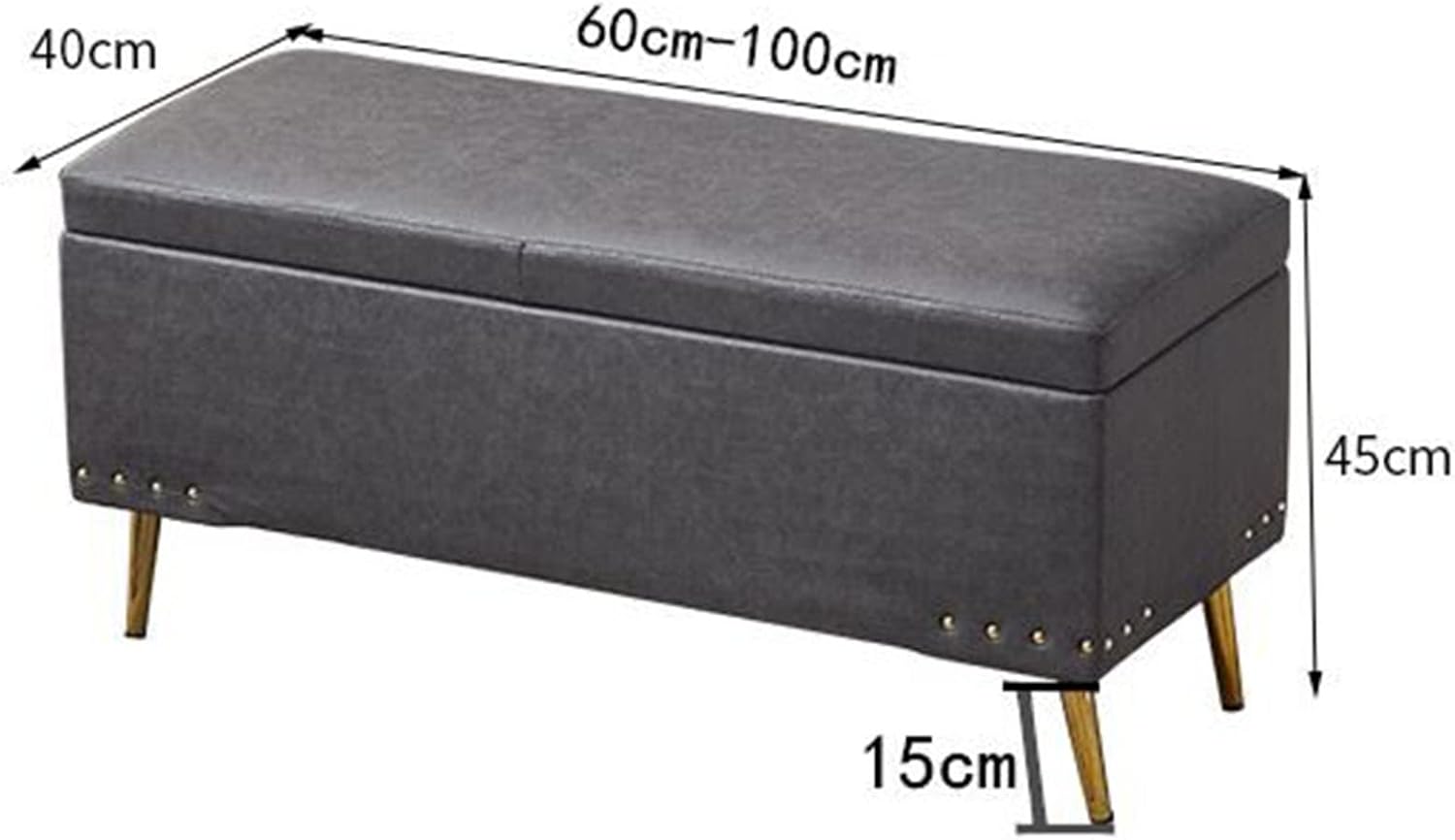 Rectangular Faux Leather Storage Pouf Ottoman Upholstered Footrest for Living Room Bedroom Entryway Hallway - Red 60x40x45cm (24x16x18inch)