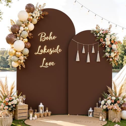 Image of 7.2FT 6FT Arch Backdrop Cover for Party, Set of 2 Stretchy Spandex Fitted Arch Stand Cover for Baby Shower, Birthday Wedding Decor, Chiara Backdrop Cover with Double-Sided Design(Blue, Brown)