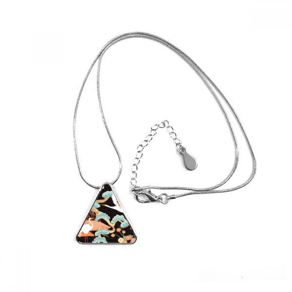 Collier pendentif triangle grues et pivoines bijou original