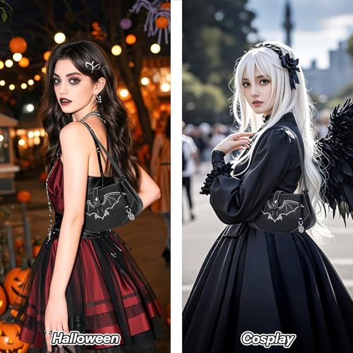 Bat Goth Mini Purse for Women Y2k Small Shoulder Bag with Star Cham3