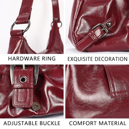 ‌Vintage Punk Burgundy Leather Bag Lightweight bag for Women3
