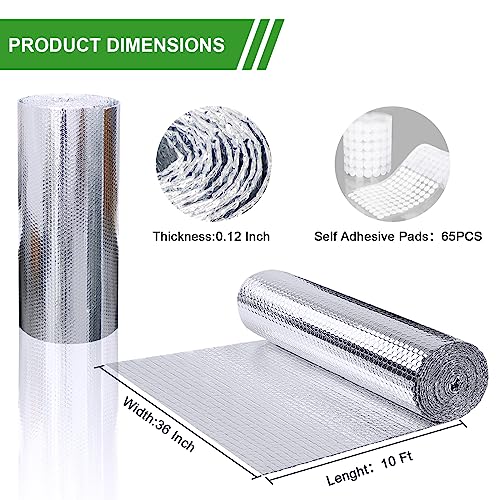 Image of Bubble Reflective Window Insulation, 36 inch W x 10 Ft L, Silver Aluminum, Energy Saving, Temperature Protection, Soundproofing, Privacy