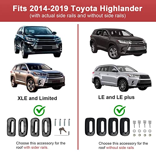 Heavy Duty 220Lbs Lockable Cross Bars Roof Racks For Toyota Highlander 2014-2019 Xle Limited & Se Le & Le Plus, Silver Aluminum Crossbar Anti-Theft Metal Lock Keys Non-Corrosion #TOP2