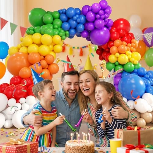 Image of Rainbow Balloon Arch Kit, 209Pcs Assorted Colorful 18 12 10 5 Inch, Different Sizes Party Balloon Garland Kit for Baby Shower, Birthday, Gender Reveal, Anniversary, Easter, Prom Decoration