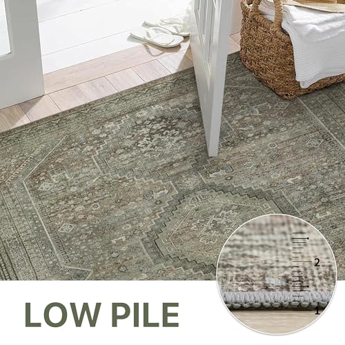 GENIMO 2x12 Non Slip Hallway Runner Rug, Machine Washable, Thin & Low Pile Lightweight for Kitchen, Laundry, Entryway, Bedroom & Living Room, Sage