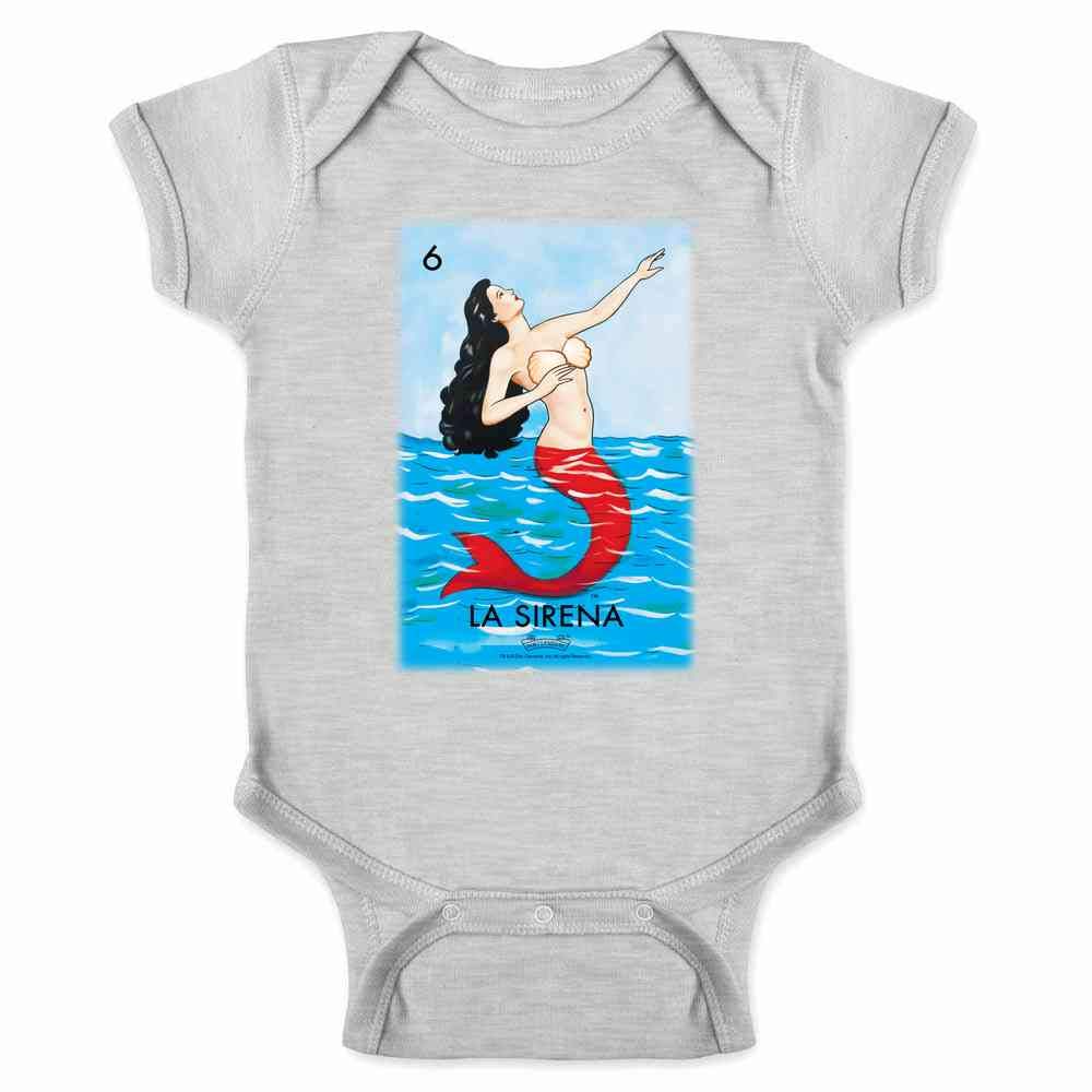 La Sirena Mermaid Loteria Card Mexican Latina Graphic Shirt Bodysuit Toddler Gray 6M