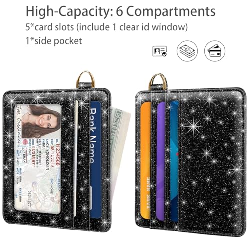Image of Slim Minimalist Pocket Credit Card Holder Wallet Women | RFID Blocking Lightweight Thin Small Cute Card Cases, Glitter Black