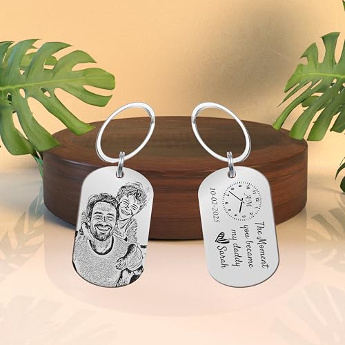 Image of Personalised Daddy Photo Keyring - The Moment You Became My Daddy | Personalised New Born Baby Gift | First Father's Day Keyring New Dad Keychain Gift Personalised Gift Father's Day