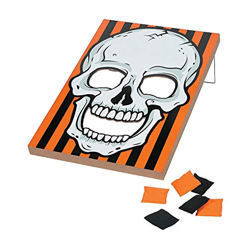 Fun Express Halloween Bean Bag Toss Game - Large Wooden Skull Design Board with 6 Bean Bags | Perfect for Halloween Party Games Carnival Activities & Fall Festival Fun for Kids and Adults