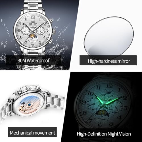 Image of OLEVS Automatic Watches for Men Luxury Skeleton Multi-Function Mechanical Watch Self Winding Date Waterproof Luminous Mens Watch
