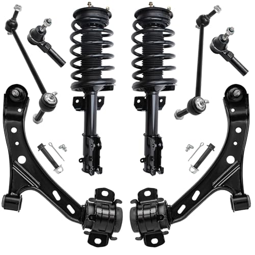 Image of Detroit Axle - 8pc Front End Suspension Kit for Ford 2005-2010 Mustang, 2 Struts 2 Lower Control Arms 2 Outer Tie Rod Ends 2 Sway Bars 2006 2007 2008 2009 Replacement Ready Struts Shocks Assembly