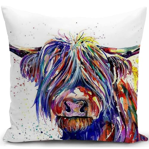 HUASHUZI Kissenbezug Kuh Kissen deko Geschenke für hochlandkuh schottland sofakissen kissenbezüge Highland Cow dekokissen couchkissen kissenhülle Sofa Schlafzimmer Wohnzimmer Zimmer zierkissen