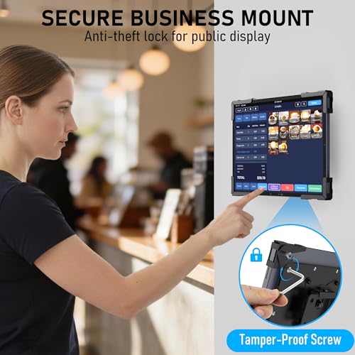 Image of Tablet Wall Mount, Metal Enclosure iPad Holder for Retail POS & Smart Home | Secure Anti-Theft Low Profile VESA 75x75 Stand, Portrait or Landscape Display, Fits 10-14 Inch iPad Pro Air Galaxy Tab, Black