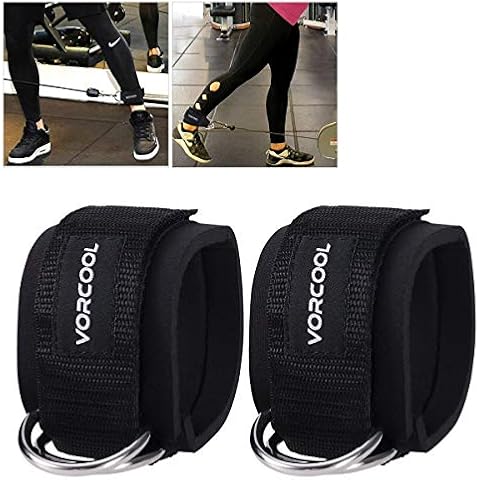 VORCOOL 2PCS Ankle Straps for Cable Machines Weightlifting Gym Workout Fitness Double D-Ring Neoprene Padded Ankle Cuffs for Legs, Abs and Glute Exercises Fits for Men&Women with Carry Bag Cover