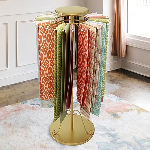 XCHSXYL Estante Redondo Independiente para Bufandas, Expositor de Ropa Giratorio de pie, Perchero metálico para Entrada, hogar y Oficina, Dorado, 70 cm/30 estantes