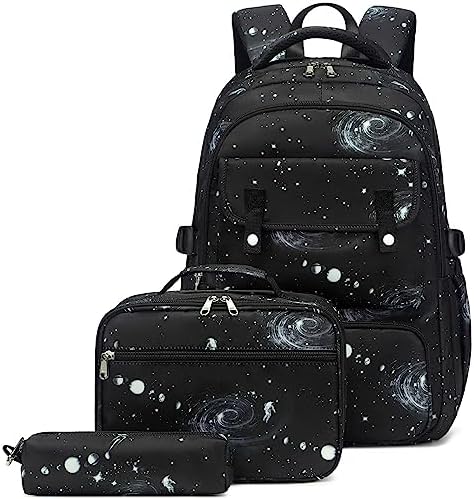 Joyfulife 3Pcs Galaxy Prints Backpacks for Boys Girls Bookbags Set Primary School Bags Elementary Students Kids Backpack with Lunch Box Pencil Case