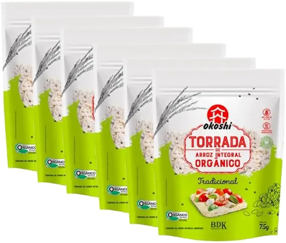 Kit 6X: Torrada de Arroz Integral Orgânica Okoshi 75g