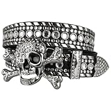 Xsoyad Skull Belt Punk Rock Waist Belt with Rhinestone Buckle and Rivets for Men and Women
