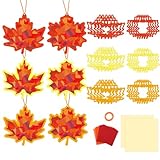 Set Included: The maple leaves craft kit contains 30 pieces of craft materials (with 6 designs in total), including 30 hollowed-out maple leaf cards, 45 sheets of 5.9×5.9 inches tissue paper (red, brown, and tan), a roll of brown string, and 30 sheet...
