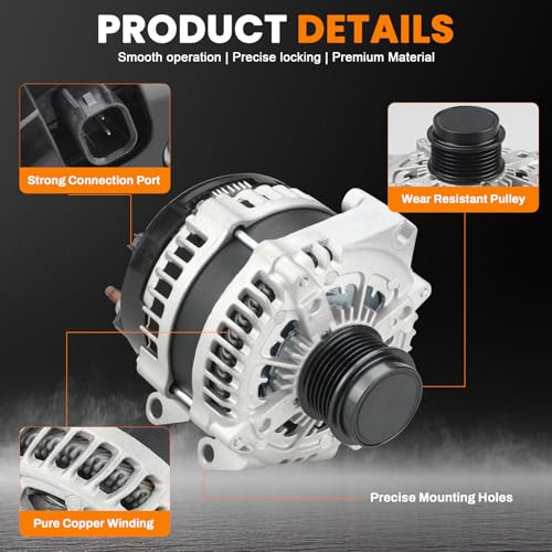 Image of 220A High Output Alternator Compatible with Chrysler Pacifica 2017-2020, Voyager 2020 & Ram ProMaster 1500 2022-2023, ProMaster 2500 2022-2023, ProMaster 3500 3.6L, Replace#42186 56029733AB