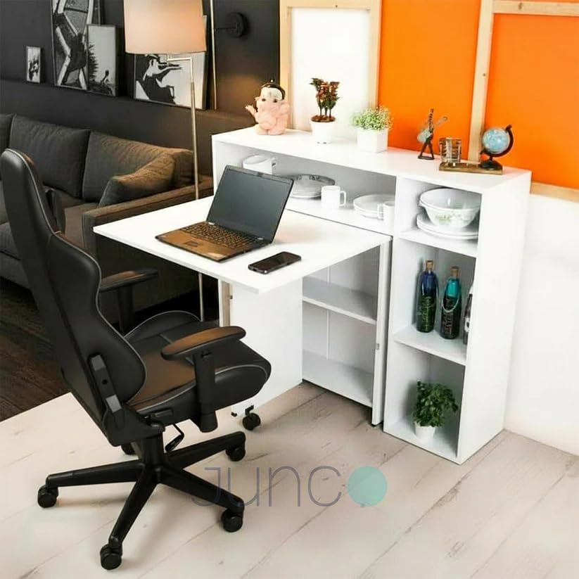 Image of junco Engineered Wood 6 Seater Folding Dining Table Without Chairs |2 Tier Storage with Dockin Unit for More Space for Storage