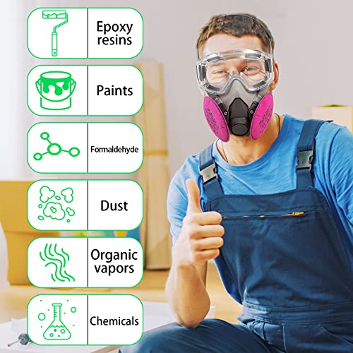 Reusable Respirator Mask Half Facepiece Cover With 4Pcs 2097 Filter And Goggle For Paint, Dust, Organic Vapor, Epoxy Resin, Cutting, Polishing And Other Work Protection #TOP1