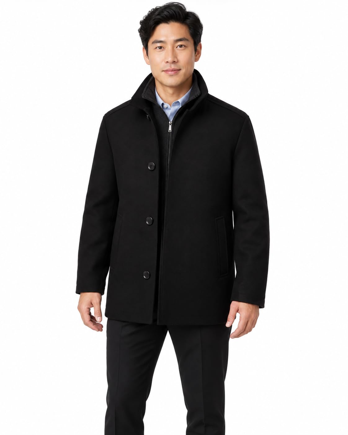 mens Wool Blend Car Coat With Bib