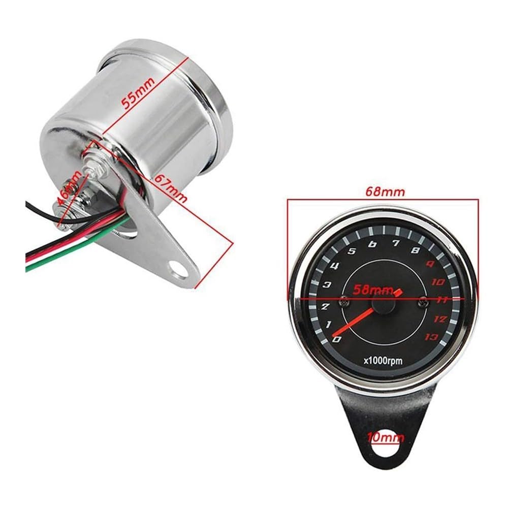 Compteur kilométrique Tachymètre De Moto Compte-tours Odomètre Universel 13000 Tr/min LED Veilleuse Rétro-éclairage Jauge Tacho Adapté Au Moteur Monocylindre