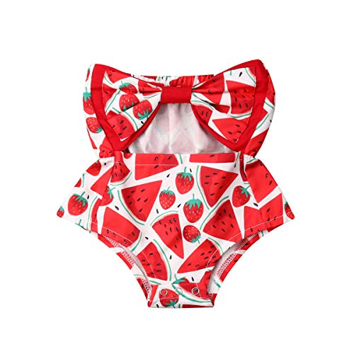 Binwwede Newborn Baby Romper Toddler Girls Tube Top Hollow Bow Outfit Summer Jumpsuit (6-12 M) Red
