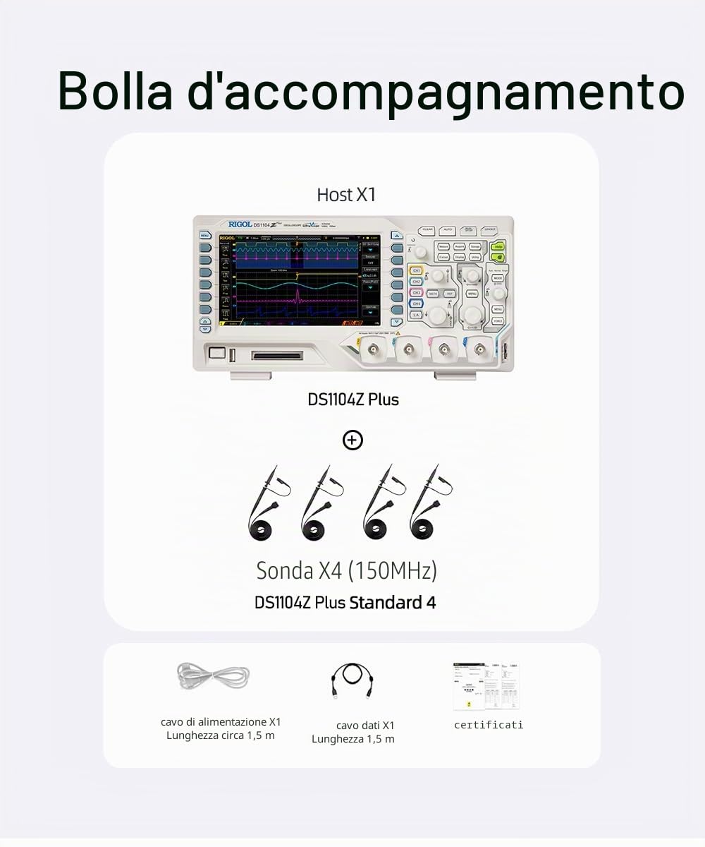 RIGOL Oscilloscopio,DS1104Z Plus Oscilloscopio Digitale,4 Canali,100MHz,1Gsa/s,24Mpts,30000wfms/s,Trigger e Decodifiche Gratuiti,Aggiornabile a MSO,3 Anni di Garanzia Gratuita