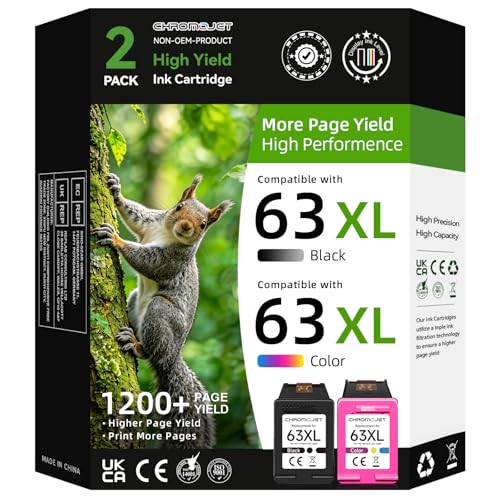High Yield 63XL Ink Cartridges Black and Color Replacement for HP Ink...