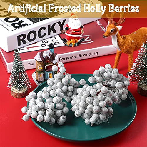 400 Pieces Frosted Berry Picks For Christmas Tree Fake Holiday Flowers Frosted Pine Picks Fake Artificial Cranberry For Home Wedding Party Birthday Diy Decoration (Silver) #TOP3