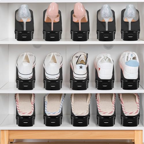 ACXIN Set di 30 portascarpe regolabili in plastica, salvaspazio e antiscivolo, colore: nero