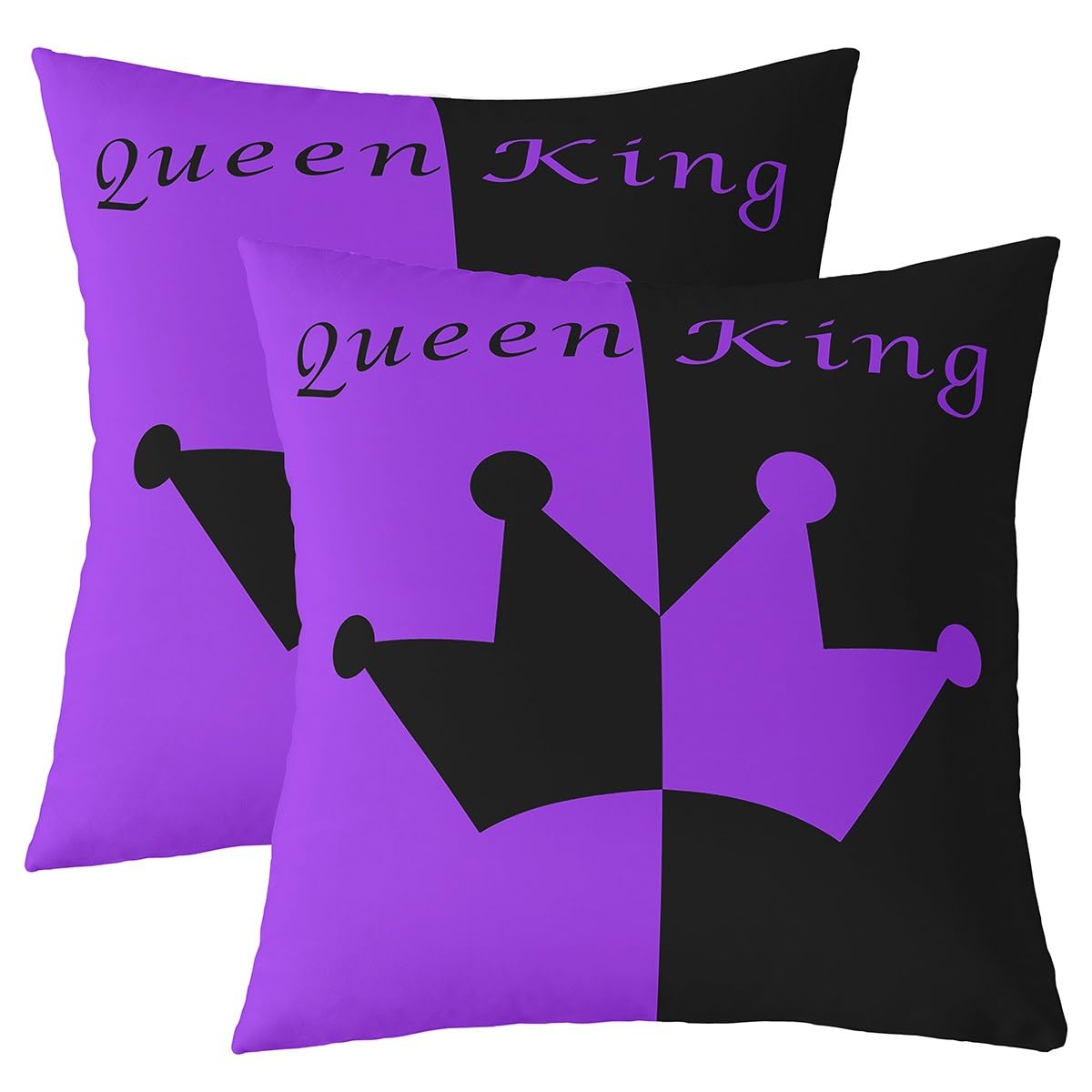Homemissing Crown Queen And King Throw Pillow Covers,His And Hers Couple Teens Pillow Covers for Home Sofa Bed Couch, Romantic Valentine'S Day Black And Purple Cushion Covers 50x50cm Set of 2