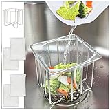 Kitchen Sink Strainer with Sink Basket Holder and 200 Strainer Net Bags,Food Catcher with Drain Filter Mesh Bag,Meshmate Waste Rack Trash Catcher for Leftovers.