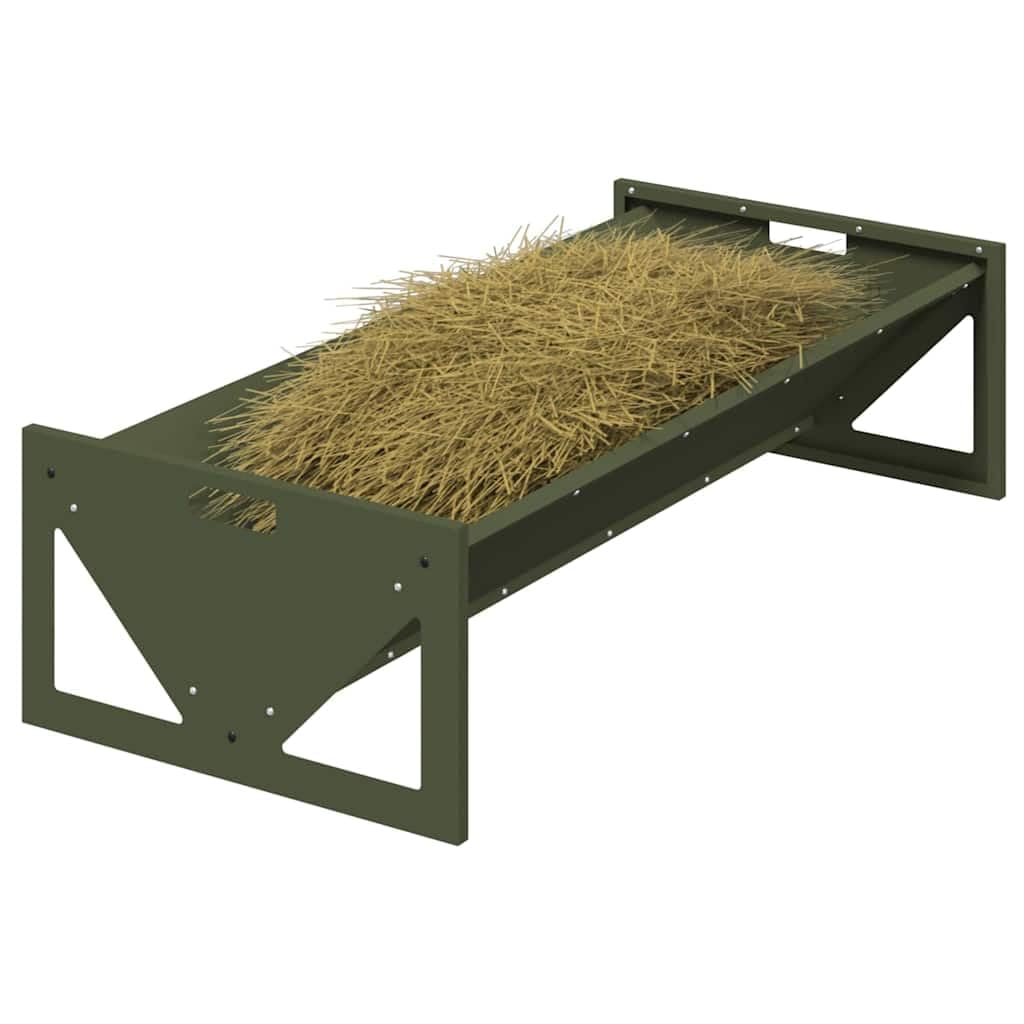Mangiatoia per animali da fattoria, verde oliva, in acciaio laminato a freddo, 108 x 50 x 28 cm, resistente alle intemperie, robusta, con capacità di 10 kg, per interni ed esterni