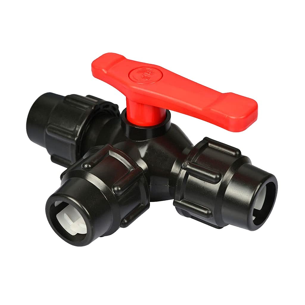 Zawór kulowy z tworzywa sztucznego PVC, Zawór kulowy 3-drożny, różne rozmiary, plastikowy zawór szybkozłączny typu T, akcesoria do nawadniania gruntów rolnych(Black,1")