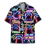 camicia hawaiana per uomo donna divertente camicia hawaiana da uomo estate spiaggia aloha manica corta casual button down, procione neon 1, l