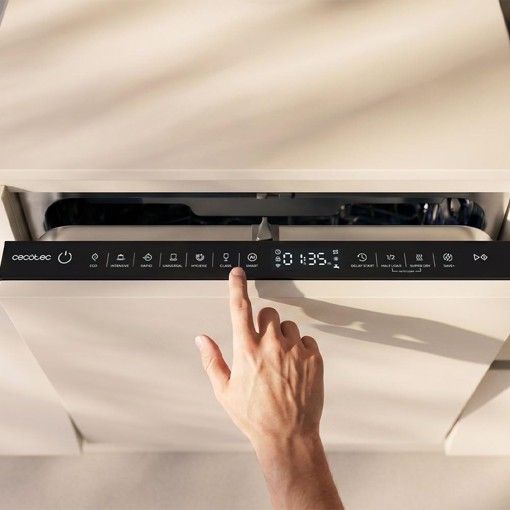 Cecotec Lavavajillas 45 cm Integrable Bolero Aguazero 45100 Full-BI Connected. 11 Cubiertos, 10 Programas, Inverter Plus Duo, Panel Táctil, WiFi, Smart Wash, O2Dry, Super Dry, FloorView Light