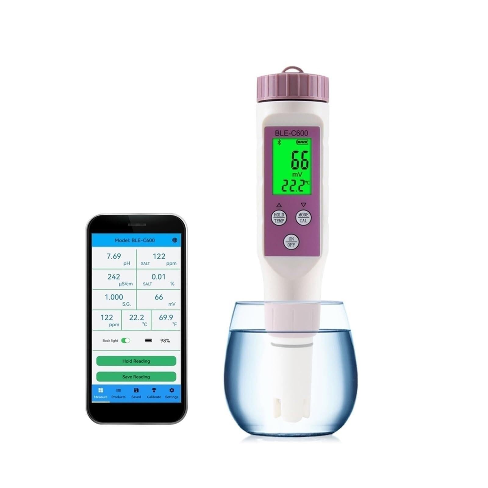 Detektor wilgoci Miernik PH Gleby Bluetooth 7 W 1 Inteligentny Test Jakości Wody Akwariach Zasolenie, Do dokładnego pomiaru procentowego