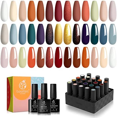 Beetles 23Pcs Gel Nail Polish Kit Fall Colors with Base Top Coat, Fall Winter Red Gel Polish Set Gray Golden Soak off Gel Nail Kit Gift for Girls Women Christmas Nail Art