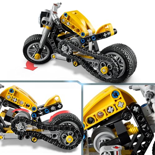 Image of LEGO Technic Yellow Motorcycle - Toy Building Set - Vehicle with Steering and Engine - 42225