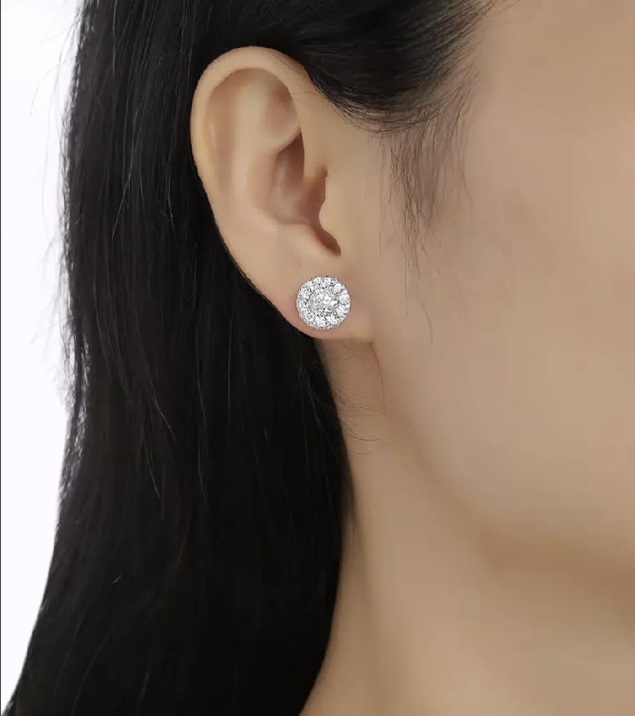 3/4 Carat - 2 Carat Lab Grown Diamond Halo Earrings | 14K Yellow or White Gold 4-porg Stud Earrings for Women | D-E Color and VS Clarity
