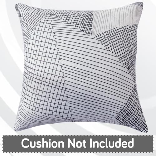 Image of HOKIPO 'Elira Series' Printed Quilted Cushion Cover for Sofa 22x22 Inches, Set of 2, Snow White Black Geometry (AR-6232-C9*2)