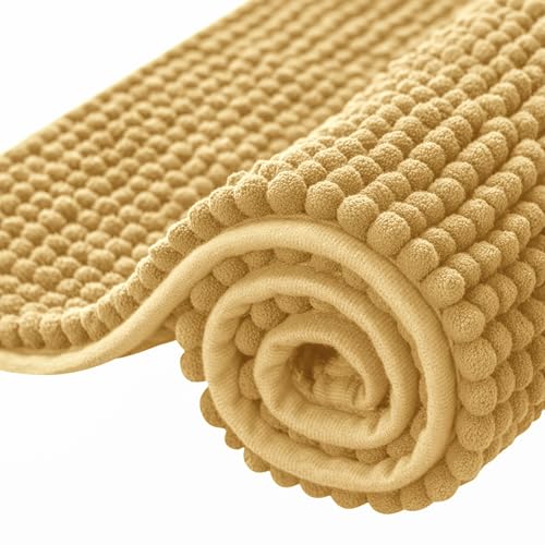 SUBRTEX Bathroom Rugs Chenille Bath Rug Soft Short Plush Bath Mat Water Absorbent Shower Mat Quick Dry Machine Washable(Yellow 18 x 24)