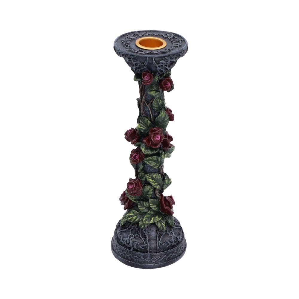 Gothic Rose Candlestick 20.4cm – Ornate Floral Candle Holder (Scarlet)