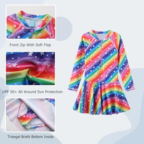 Image of Aisyee Girls One Piece Swimsuits Swim Dress for Girls Long Sleeve Rash Guard Bathing Suits Hawaiian Skirt Swimwear 3-16 Years